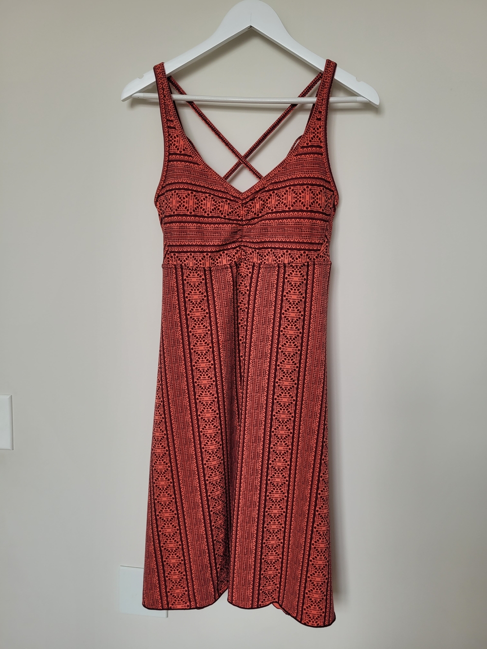 Prana Rebecca Coral Strappy Midi Dress with Geometric Print Size Medium - Picture 3 of 10